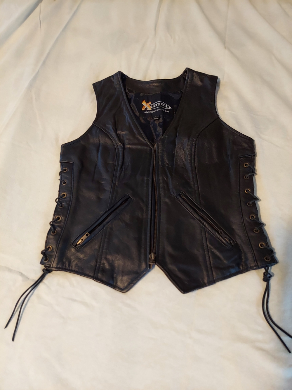 Xelement Women's Black Leather Lace-Up Zip Front Vest